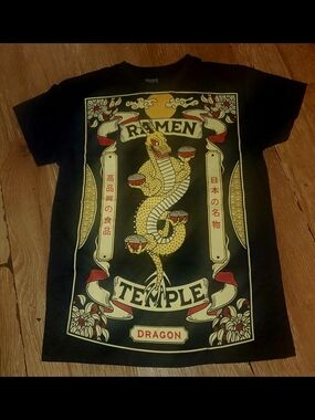 Brisco Ramen Temple Dragon Graphic T-Shirt - Black & Yellow